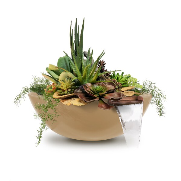 The Outdoor Plus 33 Round Sedona Planter & Water Bowl - GFRC Concrete - Brown - OPT-33RPW-BRN - main